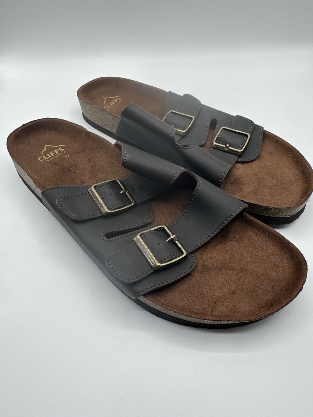 Cliffs by White Mountain Men’s Double Buckle Slide Sandals Brown Size 13M